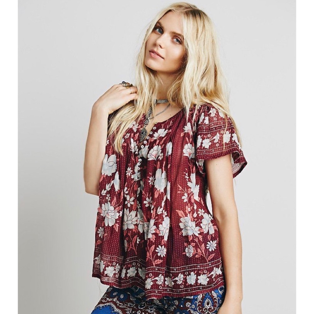 FP One Short Sleeved Printed Peasant Top